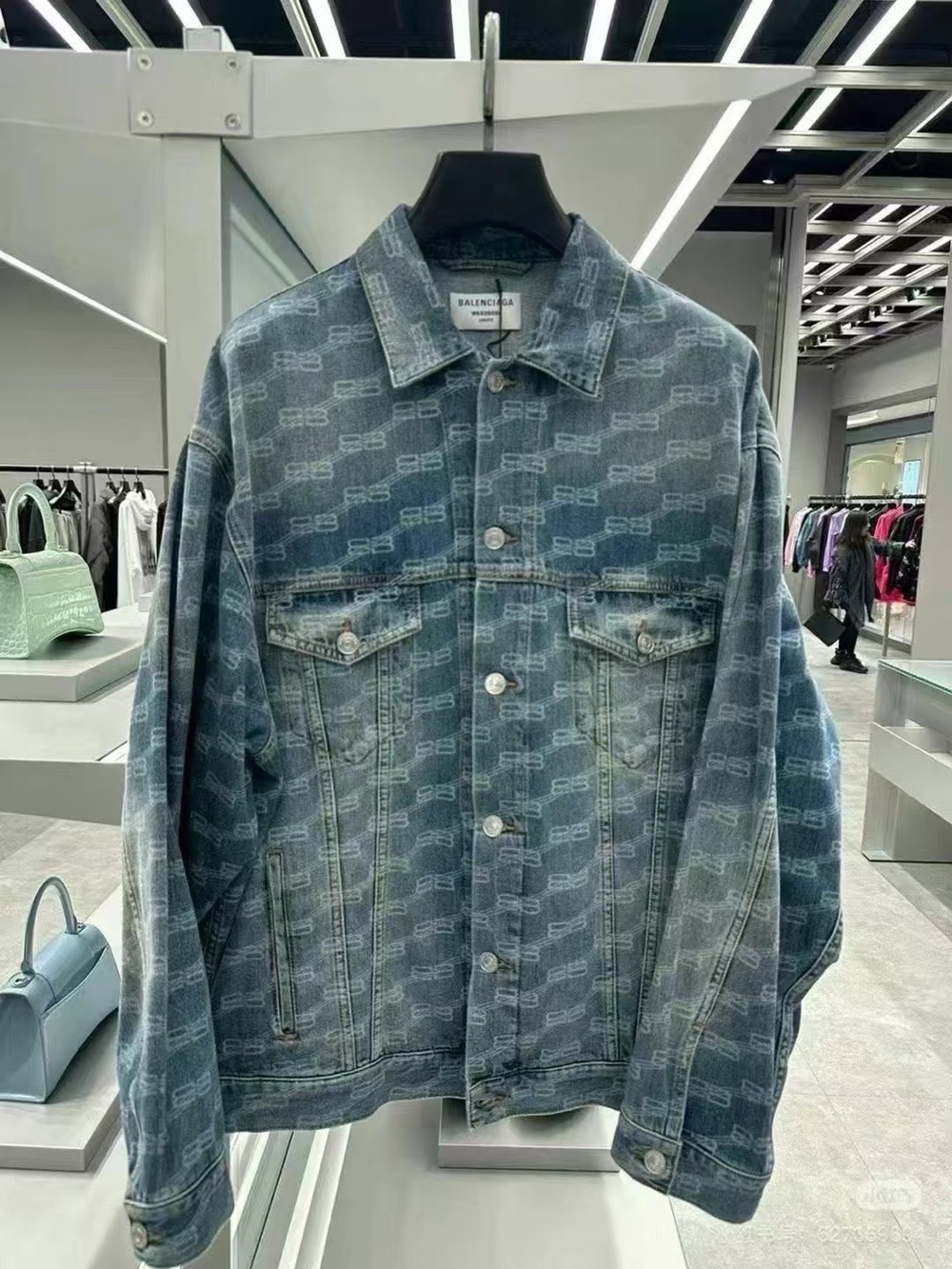 Balenciaga Blue All-Over Logo Denim Jacket